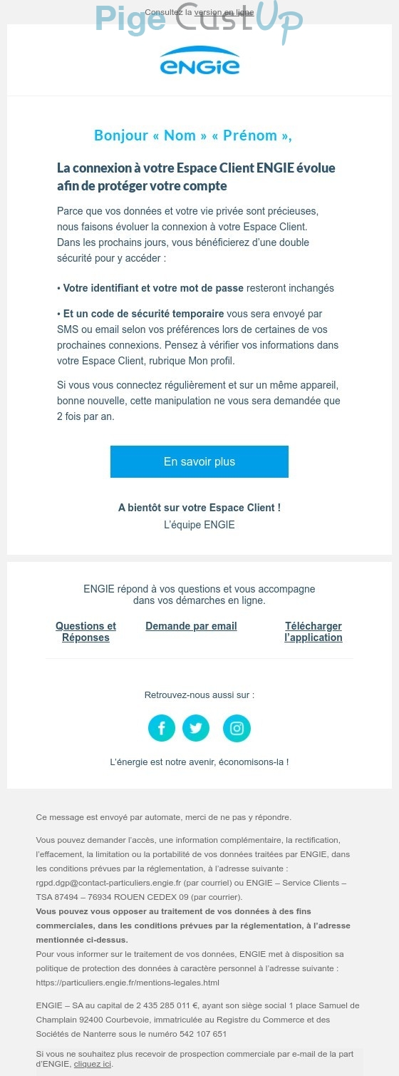 Exemple de Type de media  e-mailing - Engie - Marketing relationnel - Données clients / RGPD