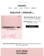e-mailing - Marketing marque - Communication Produits - Nouveaux produits - Marketing fidélisation - Incitation au réachat - Points et statut - Marketing Acquisition - Ventes flash, soldes, demarque, promo, réduction - Sarenza - 07/2020