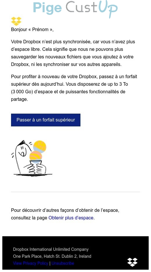 Exemple de Type de media  e-mailing - Dropbox - Marketing relationnel - Alerting - Marketing fidélisation - Incitation au réachat