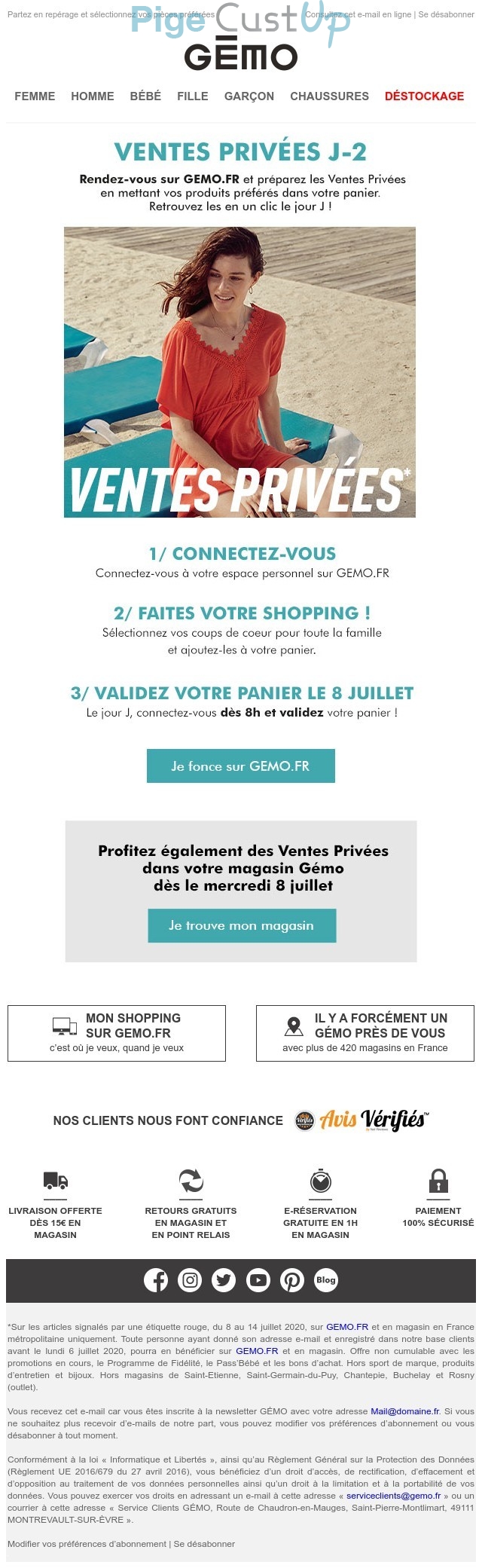 Exemple de Type de media  e-mailing - Gémo - Marketing fidélisation - Incitation au réachat - Marketing Acquisition - Ventes privées