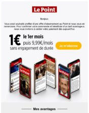 e-mailing - Marketing Acquisition - Acquisition abonnements - Panier abandonné - Le Point - 07/2020
