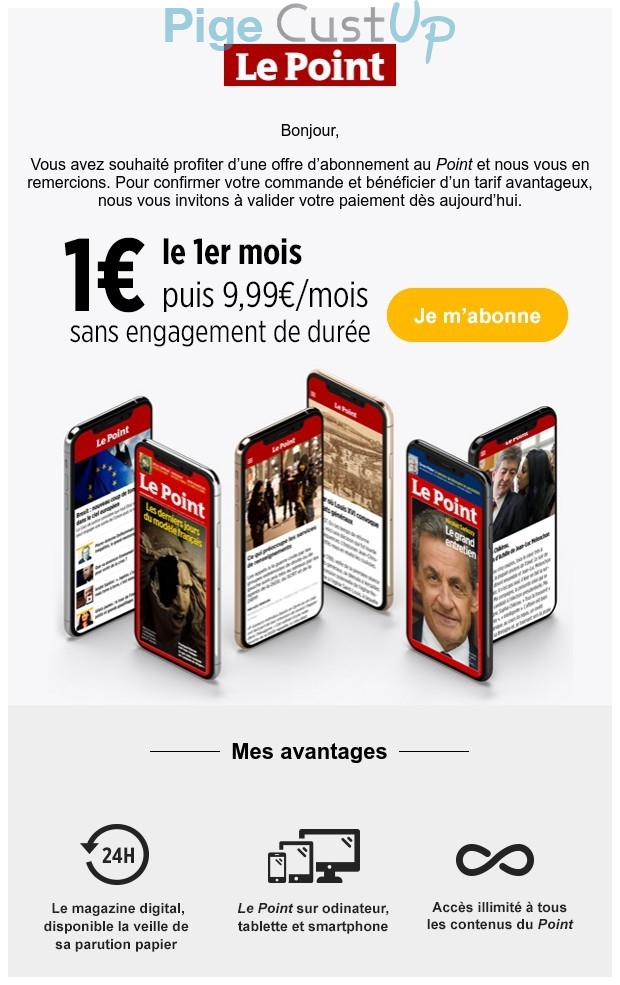 Exemple de Type de media  e-mailing - Le Point - Marketing Acquisition - Acquisition abonnements - Panier abandonné