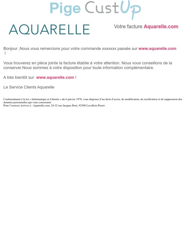 Exemple de Type de media  e-mailing - Aquarelle - Transactionnels - Mise à disposition facture