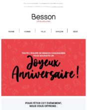 e-mailing - Marketing relationnel - Anniversaire / Fête contact - Marketing fidélisation - Incitation au réachat - Besson - 07/2020