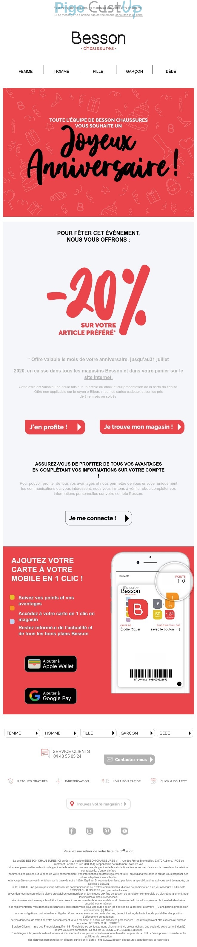 Exemple de Type de media  e-mailing - Besson - Marketing relationnel - Anniversaire / Fête contact - Marketing fidélisation - Incitation au réachat