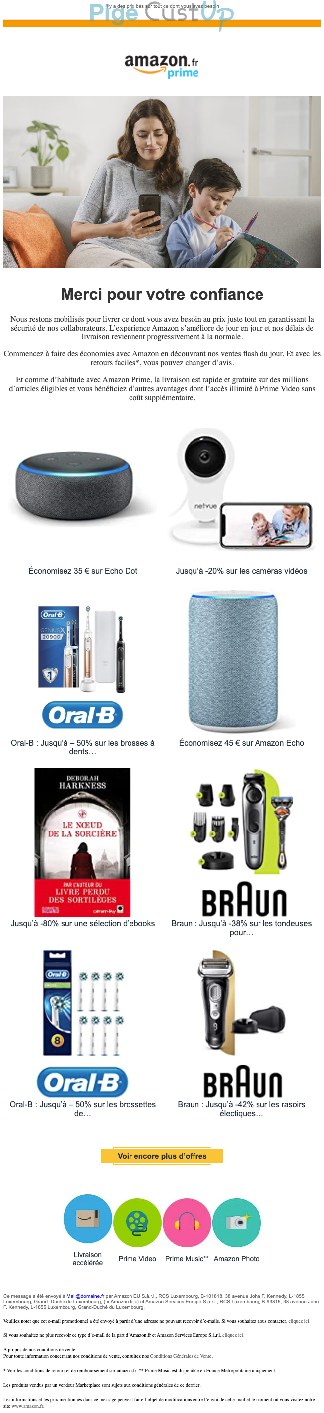 Exemple de Type de media  e-mailing - Amazon - Marketing marque - Communication Produits - Nouveaux produits - Marketing relationnel - Newsletter