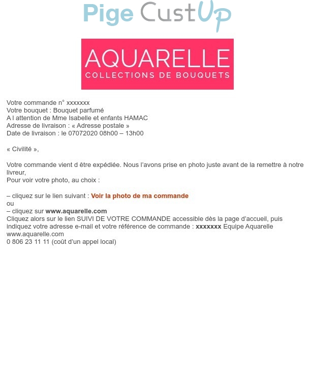 Exemple de Type de media  e-mailing - Aquarelle - Transactionnels - Suivi de commande Expédition / Livraison