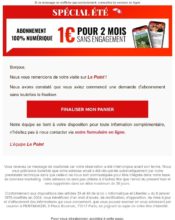 e-mailing - Marketing Acquisition - Acquisition abonnements - Panier abandonné - Le Point - 07/2020