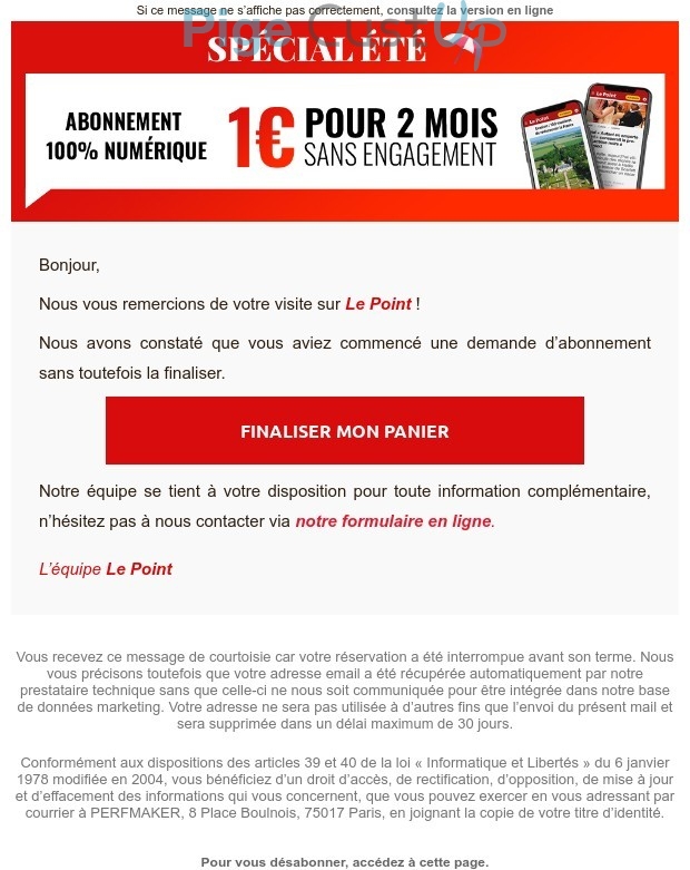 Exemple de Type de media  e-mailing - Le Point - Marketing Acquisition - Acquisition abonnements - Panier abandonné