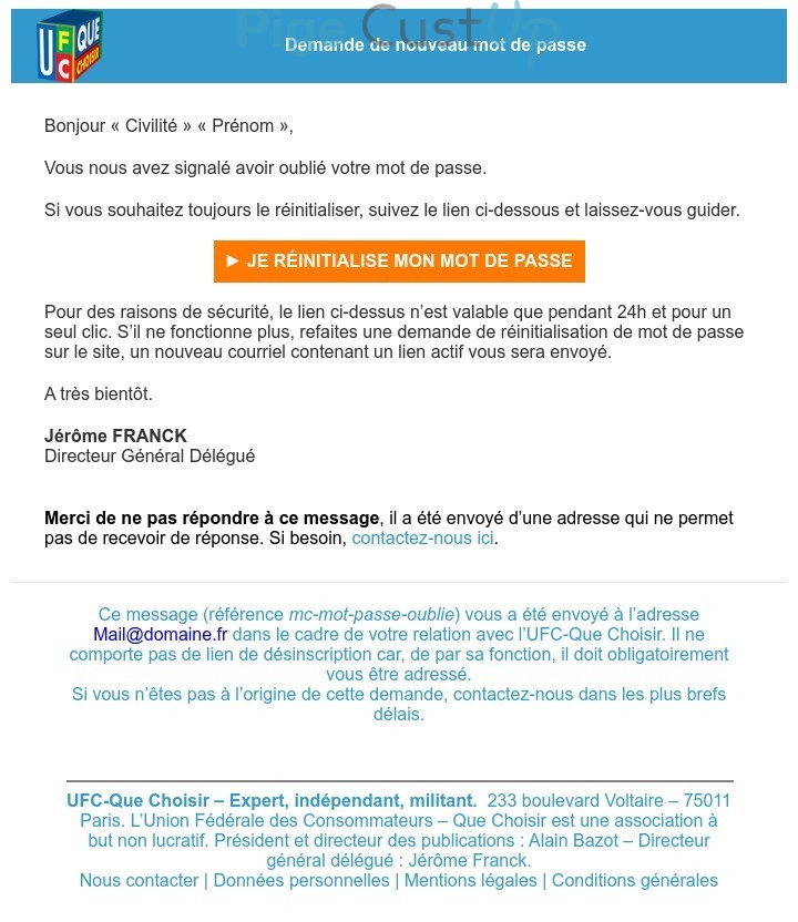 Exemple de Type de media  e-mailing - FC Que Choisir - Transactionnels - Changement de mot de passe / d'identifiant