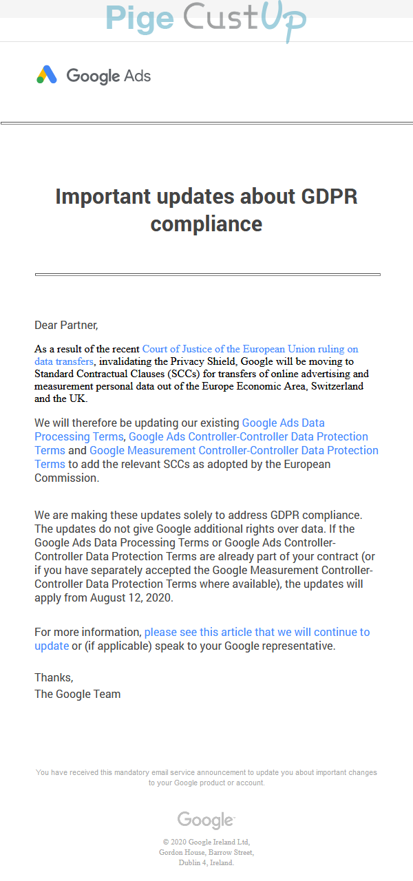 Exemple de Type de media  e-mailing - Google - Marketing marque - Contractuel réglementaire