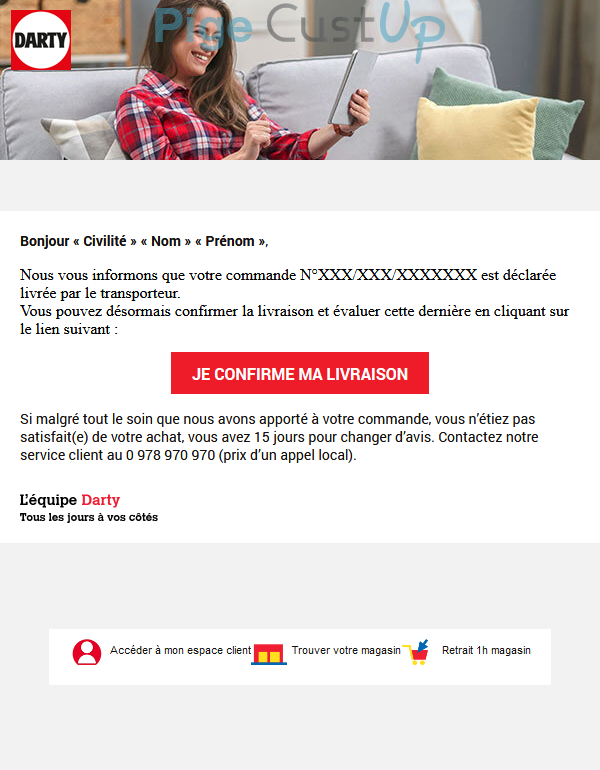 Exemple de Type de media  e-mailing - Darty - Transactionnels - Confirmation Livraison