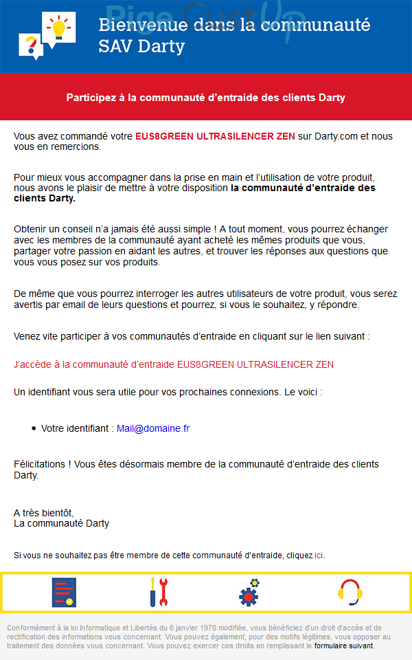 Exemple de Type de media  e-mailing - Darty - Marketing fidélisation - Accompagnement usage produit ou service - Marketing marque - Communication Services - Nouveaux Services