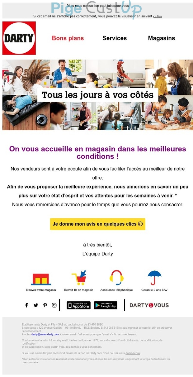 Exemple de Type de media  e-mailing - Darty - Enquêtes Clients - NPS / Avis clients