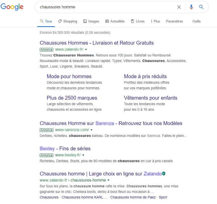 exemple publicité google adwords réseau de recherche