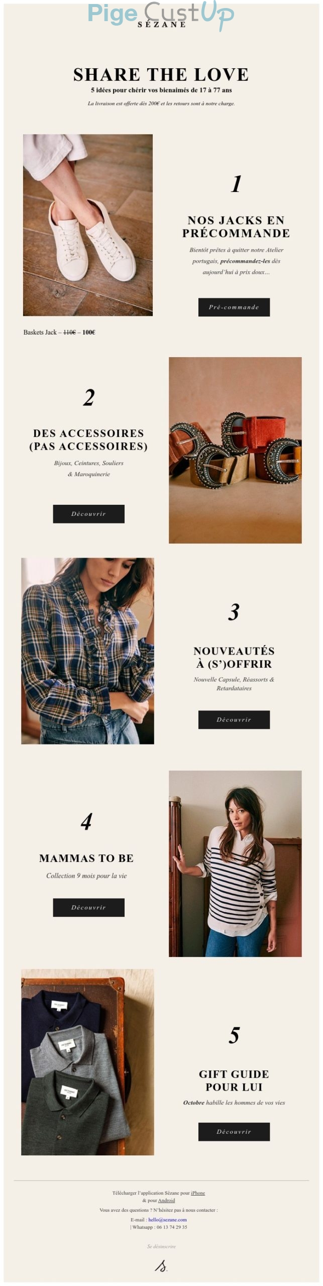 Exemple de Type de media  e-mailing - Sézane - Marketing marque - Communication Produits - Nouveaux produits - Marketing fidélisation - Incitation au réachat - Marketing Acquisition - Ventes flash, soldes, demarque, promo, réduction