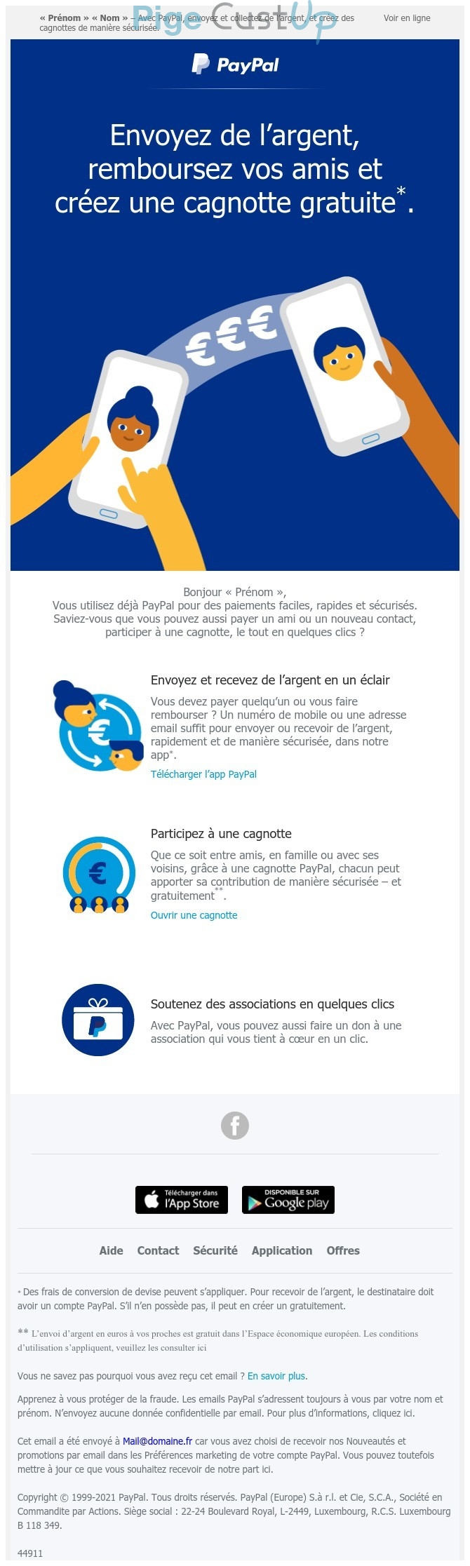 Exemple de Type de media  e-mailing - Paypal - Marketing fidélisation - Up sell - cross sell