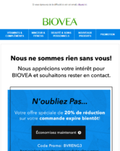 e-mailing - Marketing Acquisition - Relance inactifs - Biovéa - 01/2022