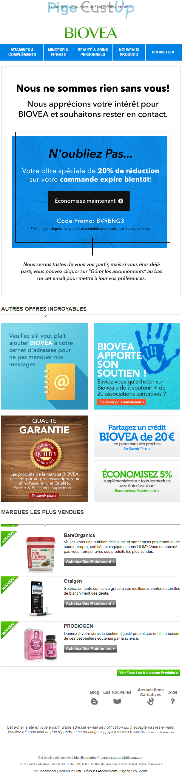 Exemple de Type de media  e-mailing - Biovéa - Marketing Acquisition - Relance inactifs