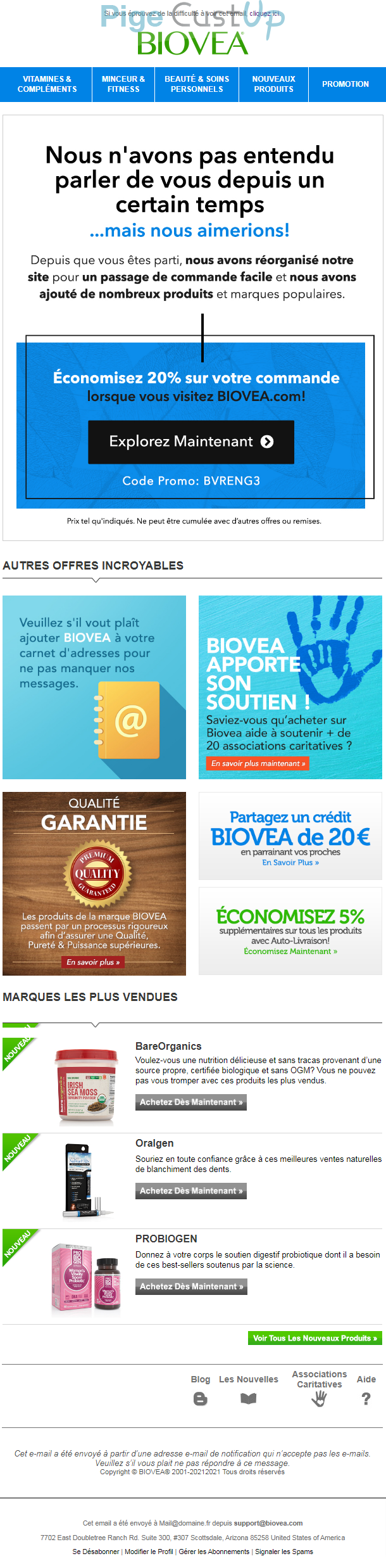 Exemple de Type de media  e-mailing - Biovéa - Marketing Acquisition - Relance inactifs