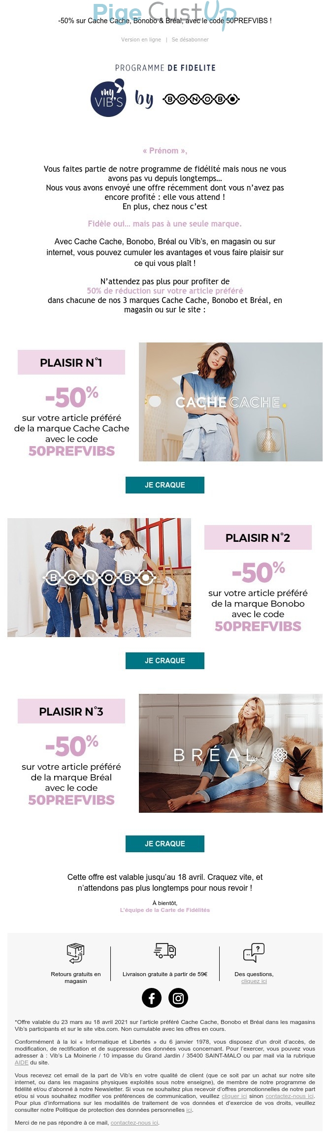 Exemple de Type de media  e-mailing - Bonobo - Marketing Acquisition - Relance inactifs - Ventes flash, soldes, demarque, promo, réduction