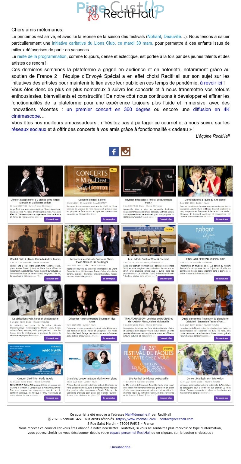 Exemple de Type de media  e-mailing - RecitHall - Marketing relationnel - Newsletter
