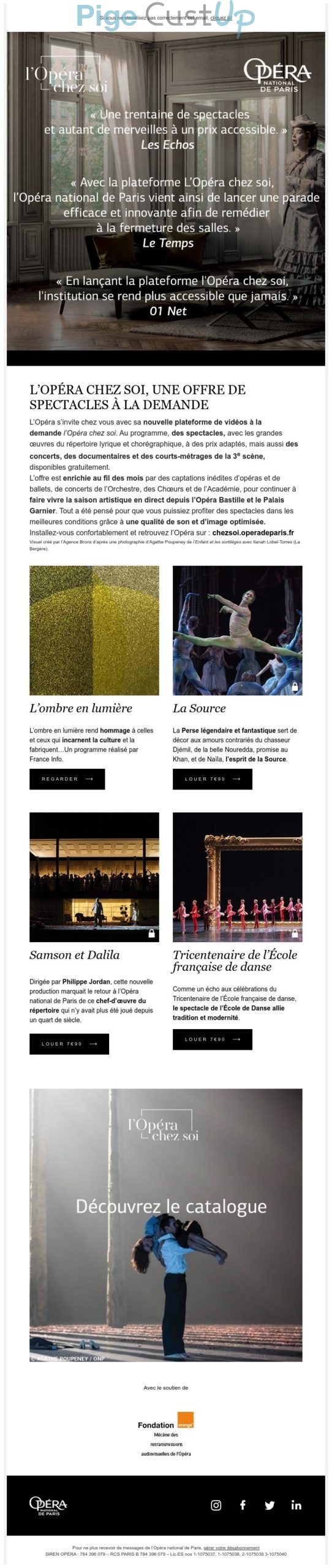 Exemple de Type de media  e-mailing - Opéra de Paris - Marketing marque - Communication Produits - Nouveaux produits - Marketing relationnel - Newsletter