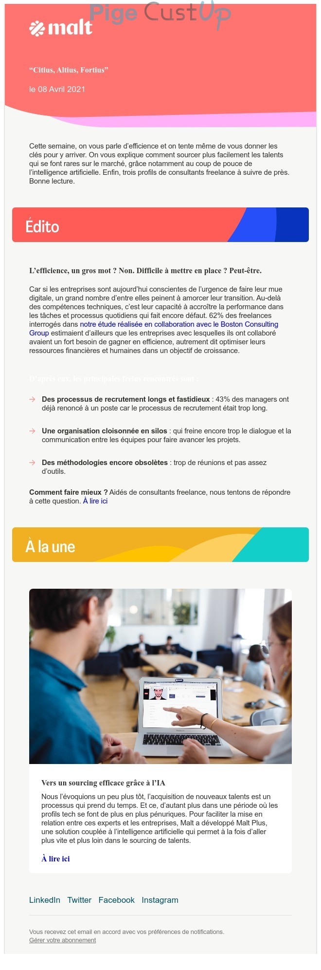 Exemple de Type de media  e-mailing - Malt - Marketing relationnel - Newsletter