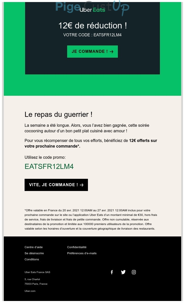 Exemple de Type de media  e-mailing - Uber - Marketing Acquisition - Ventes flash, soldes, demarque, promo, réduction