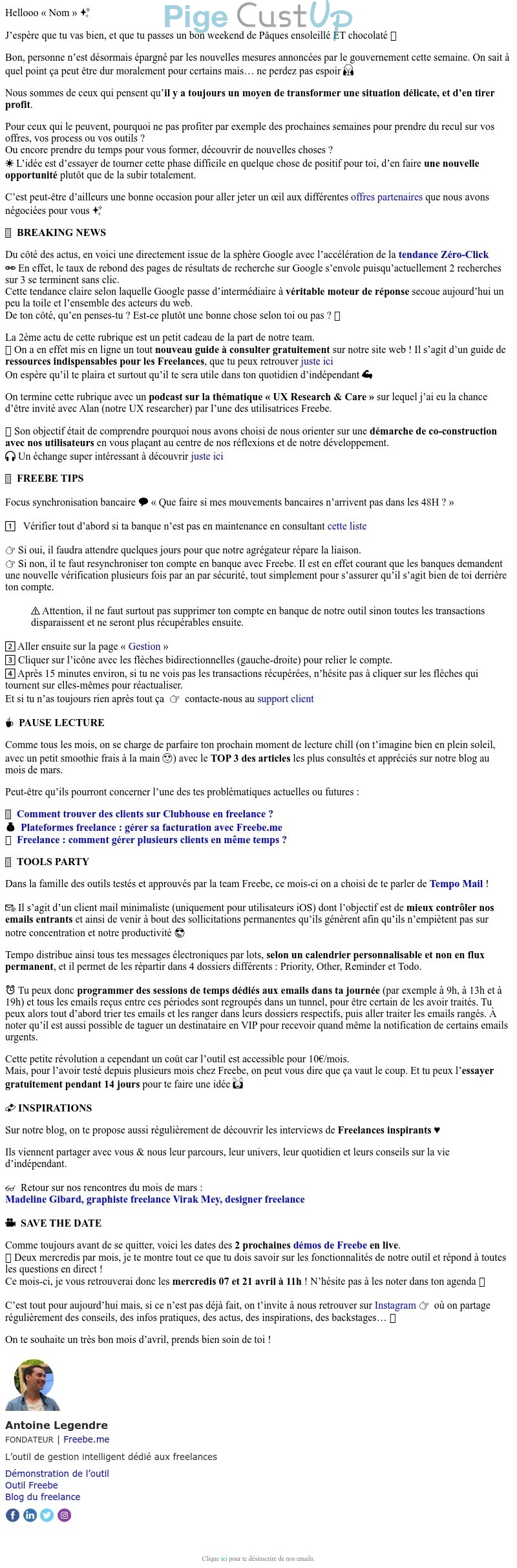 Exemple de Type de media  e-mailing - Freebe - Marketing relationnel - Newsletter