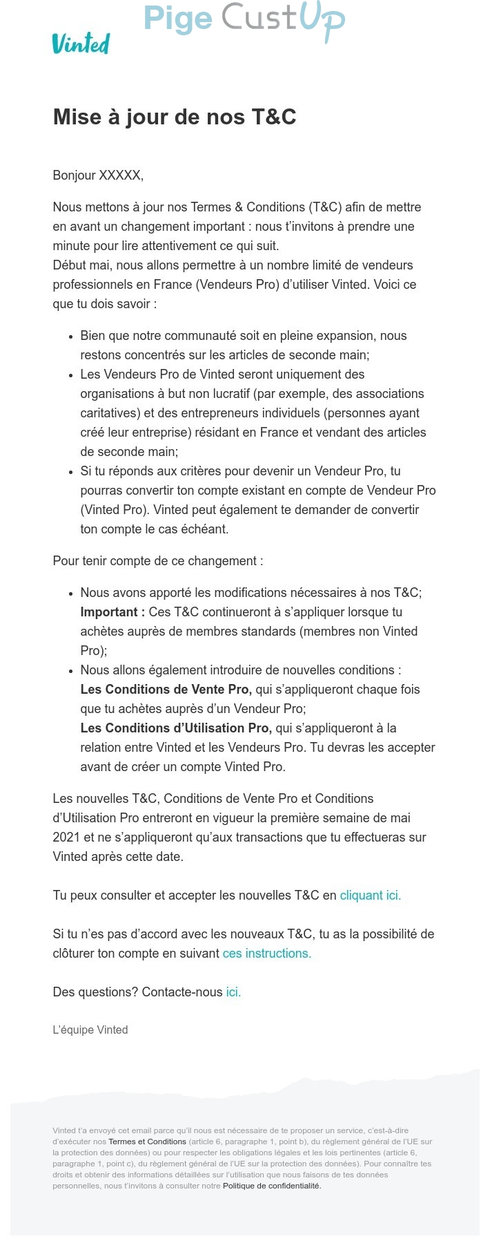 Exemple de Type de media  e-mailing - Vinted - Transactionnels - Rappel CGV / SAV / Garantie