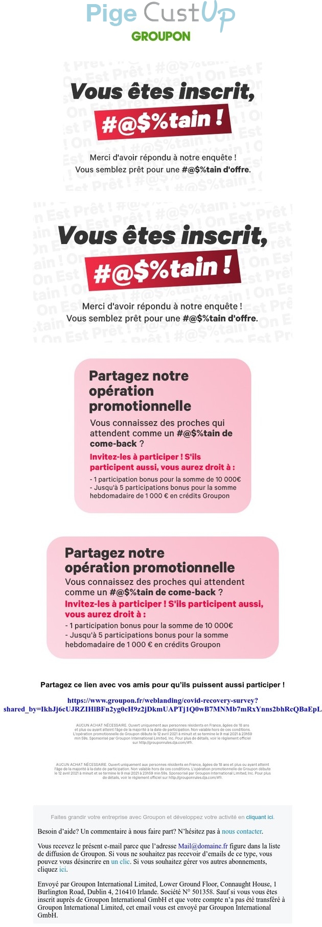 Exemple de Type de media  e-mailing - Groupon - Collecte de données - Acquisition de leads