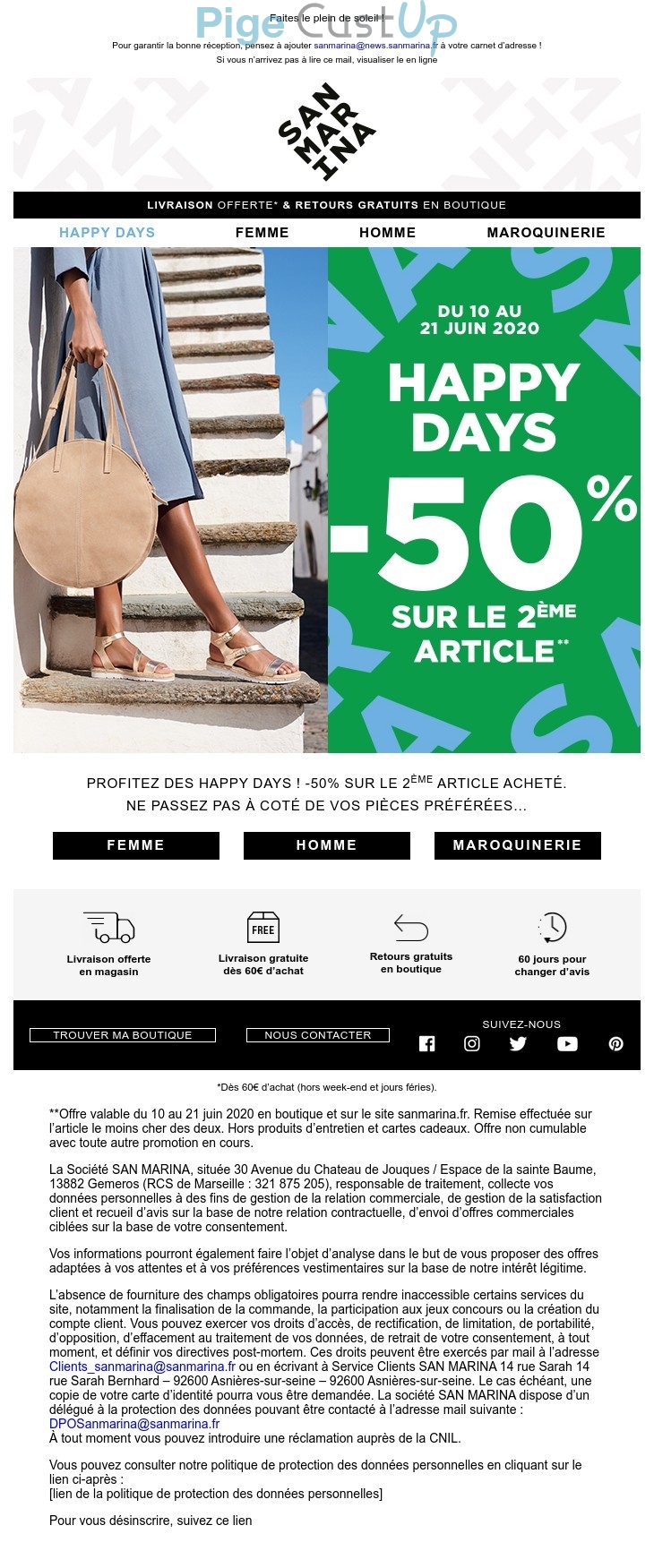 Exemple de Type de media  e-mailing - San Marina - Marketing Acquisition - Ventes flash, soldes, demarque, promo, réduction - Marketing fidélisation - Up sell - cross sell