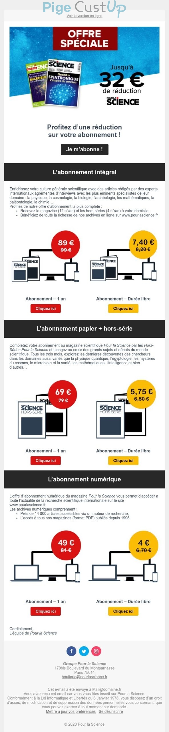 Exemple de Type de media  e-mailing - Pour la Science - Marketing Acquisition - Acquisition abonnements