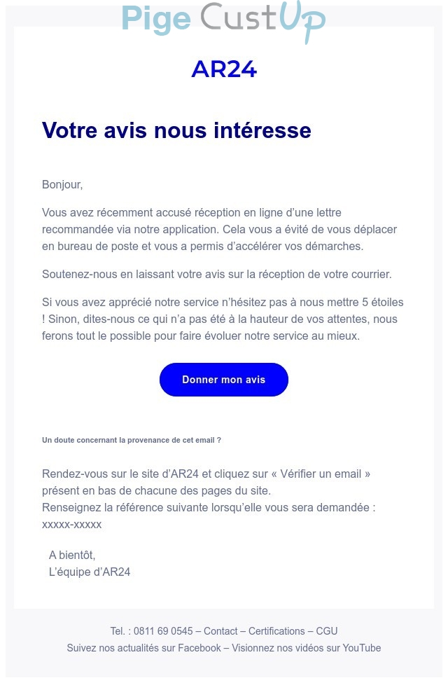 Exemple de Type de media  e-mailing - AR24 - Enquêtes Clients - NPS / Avis clients