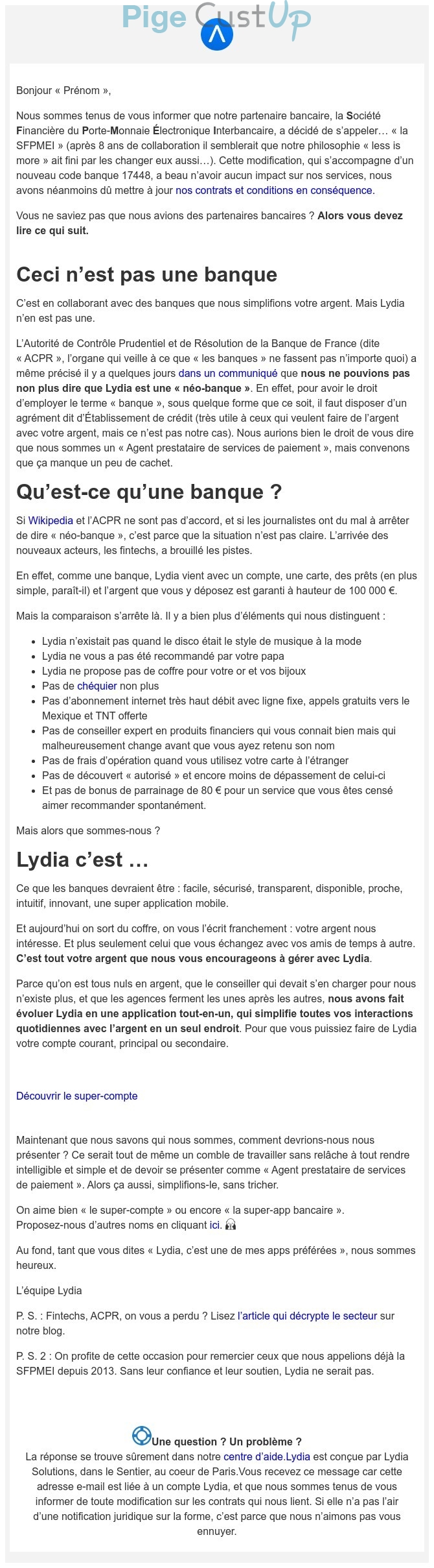 Exemple de Type de media  e-mailing - Lydia - Marketing marque - Communication Services - Nouveaux Services