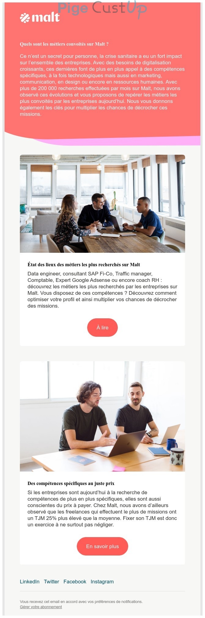 Exemple de Type de media  e-mailing - Malt - Marketing relationnel - Newsletter