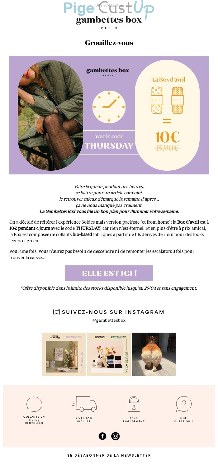 Exemple de Type de media  e-mailing - Gambettes Box - Marketing fidélisation - Incitation au réachat - Marketing Acquisition - Ventes flash, soldes, demarque, promo, réduction