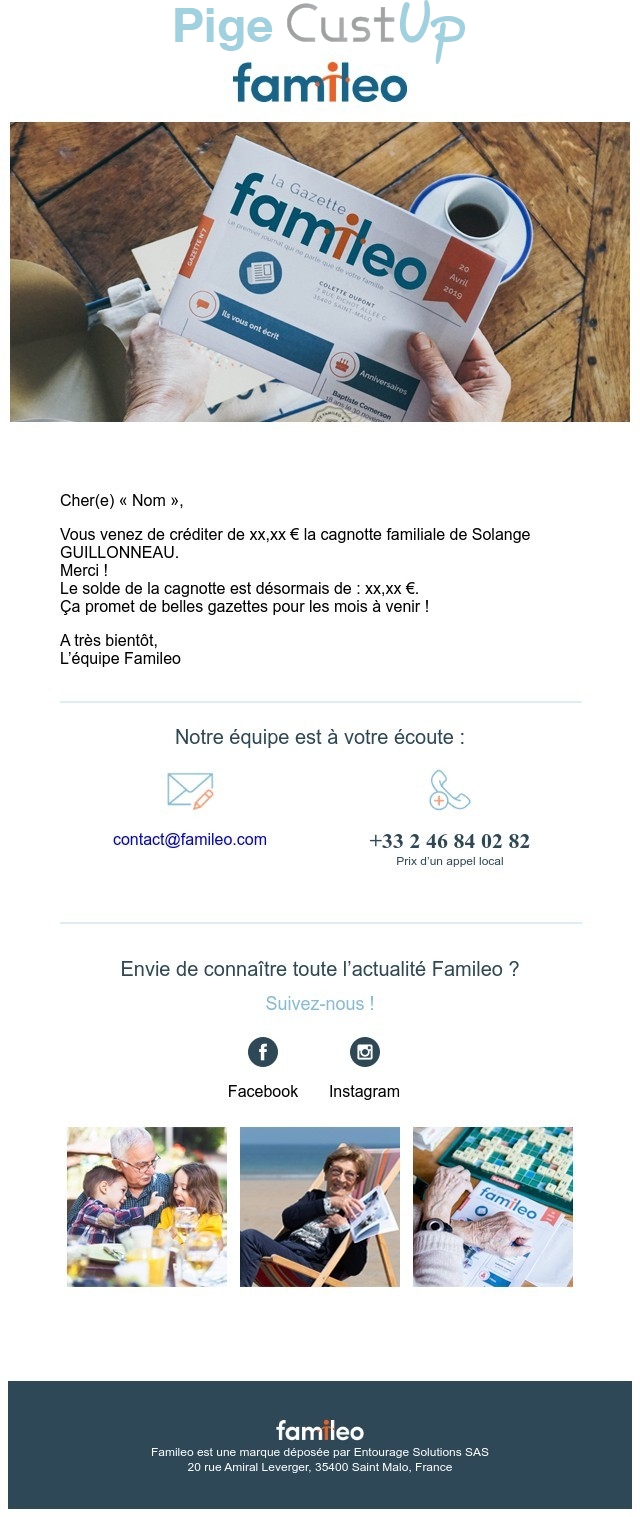 Exemple de Type de media  e-mailing - Famileo - Transactionnels - Confirmation de paiement