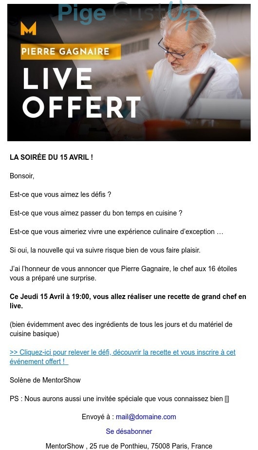 Exemple de Type de media  e-mailing - Mentorshow - Marketing relationnel - Evénement
