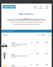 e-mailing - Transactionnels - Confirmation de commande - Décathlon - 04/2021