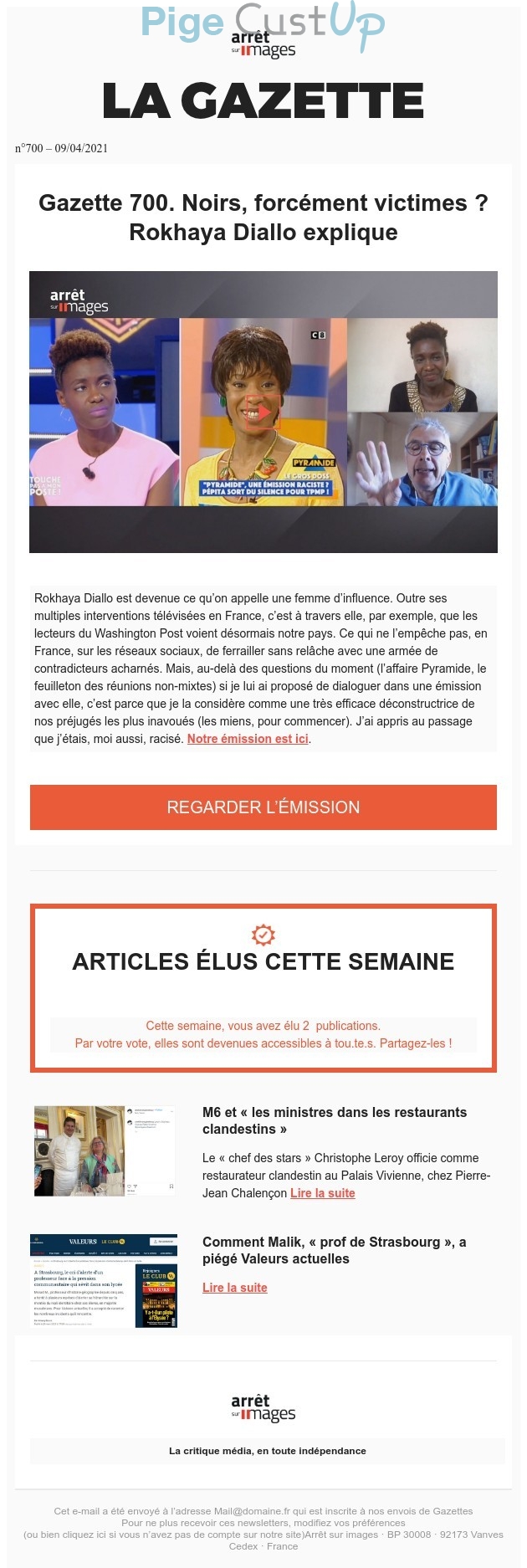 Exemple de Type de media  e-mailing - La Gazette - Marketing relationnel - Newsletter