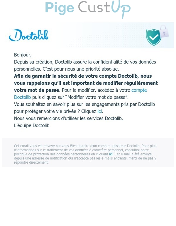 Exemple de Type de media  e-mailing - Doctolib - Transactionnels - Changement de mot de passe / d'identifiant