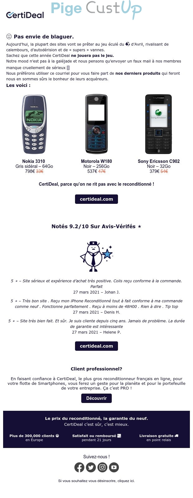 Exemple de Type de media  e-mailing - Certideal - Marketing marque - Communication Produits - Nouveaux produits - Marketing fidélisation - Incitation au réachat - Marketing relationnel - Newsletter