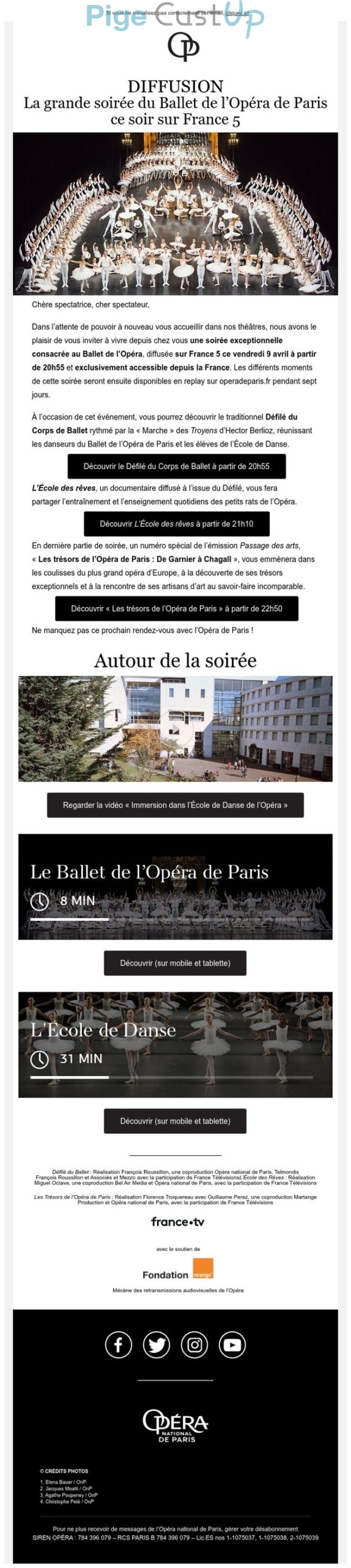 Exemple de Type de media  e-mailing - Opéra de Paris - Marketing relationnel - Evénement