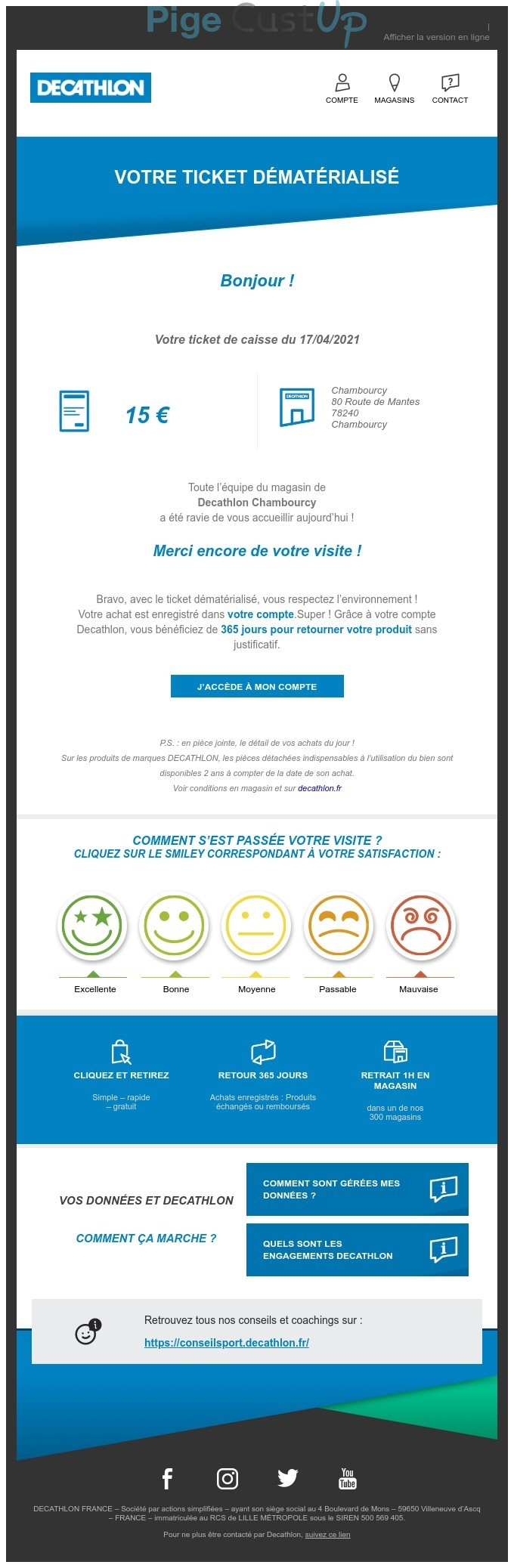 Exemple de Type de media  e-mailing - Décathlon - Transactionnels - Consultation facture en ligne