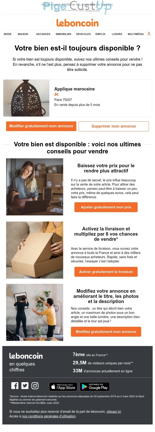 Exemple de Type de media  e-mailing - Leboncoin - Marketing Acquisition - Relance inactifs - Marketing relationnel - Newsletter