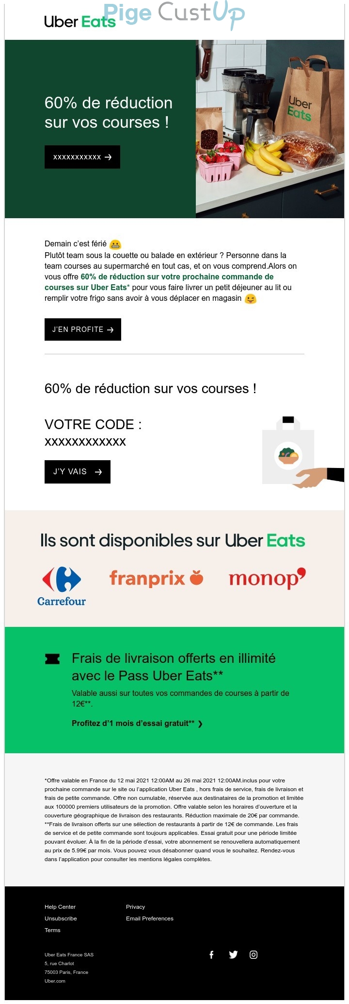 Exemple de Type de media  e-mailing - Uber - Marketing Acquisition - Ventes flash, soldes, demarque, promo, réduction