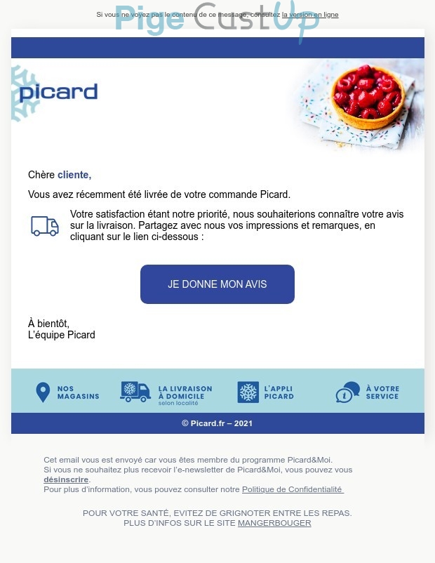 Exemple de Type de media  e-mailing - Picard - Enquêtes Clients - NPS / Avis clients