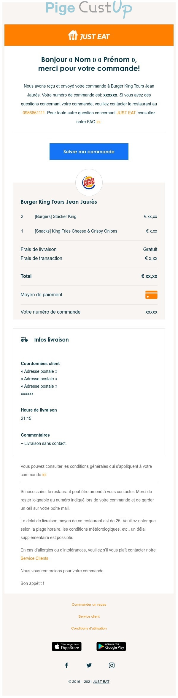 Exemple de Type de media  e-mailing - Burger King - Transactionnels - Confirmation de commande